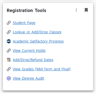 Screenshot of registration tools